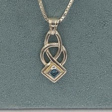 925 Sterling Silver Necklace Rennie Mackintosh Inspired Blue Crystal 18" Long