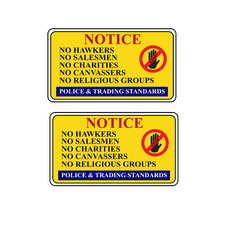 No Cold Callers Door Sticker - No Hawkers Salesmen Canvassers Callers Sign x2