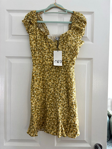 Zara yellow floral mini dress - yellow,