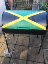 Professional Oil Drum BBQ Jamaica Flags Jerk Pan with removable legs.