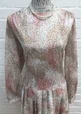Vintage Norman Linton Dress Beige White Pink Dinnerlady Cleaning Retro Sz 20-24