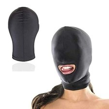 Black Mouth Hole Bondage Head Mask - Fetish Gimp Robber Mask Hood - 1 Hole