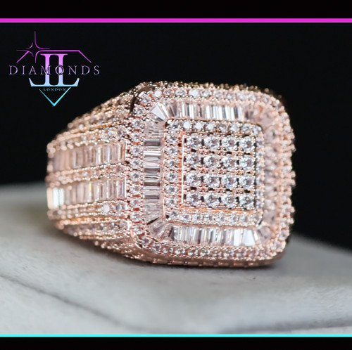 Mens rose gold iced - gold, ring