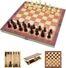 Jsdoin 3 in 1 Chess Set - 12"x12", Wooden Travel Non-Magnetic 12"x12" 