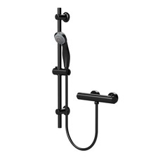 Round Exposed Thermostatic Bar Shower Valve & Slide Rail Kit Matte Black