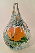 Caithness Glass Paperweight CALIFORNIA POPPY. Large Cut Teardrop Ltd Ed 19/150