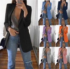 Womens Long Sleeve Solid Blazer Jacket Suit Ladies Work Casual Slim Coat Tops UK