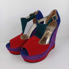 Sergio Todzi High Platform Wedge Heel Shoes UK Size 6 Red Green Suede Open Toe