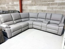 Venice | Light Grey| Modular Leather Recliner Sofa Corner | Cupholders&Consoles 