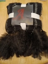 Adrienne Landau Faux Fur Wrap Scarf Shawl With Ostrich Feather Trim