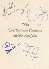 QUEEN FREDDIE MERCURY BRIAN MAY ROGER TAYLOR DEACON SIGNED PRE-PRINT XMAS PRINT