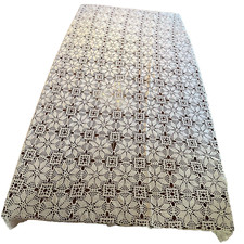 Vintage 30s 40s large hand crocheted bedspread white coverlet tablecloth 72"x76"