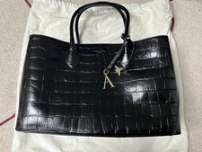 Aspinal of London Leather Tote Bag Black  Croc Embossed  Large