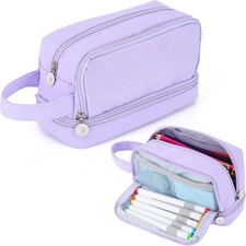 Large Capacity Pencil Case 3 Compartment Stationery Pouches Makeup Bag Storage