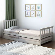 3ft Single Wooden Daybed with Trundle Pull Out Bed Frame 2 in 1 Bed Frame