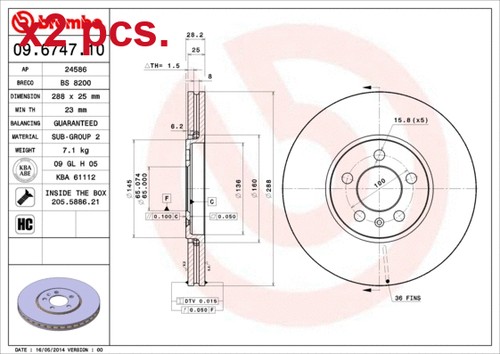 Pcs front brake disc - x2,