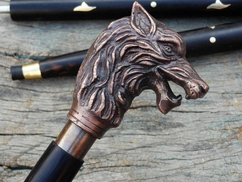 Handmade walking stick wolf - stick,
