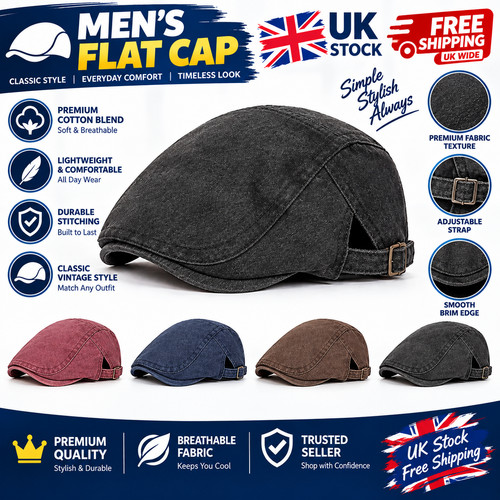 Men flat cap washed newsboy - flat,