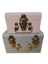 Set Of 2 Vintage Style Metal Storage Trunks Pink & Grey