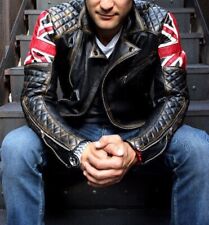 Men's Leather Jacket Biker Vintage Cafe Racer UK Flag Distressed Leather Jacket