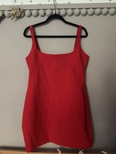 Zara Scrappy Hot Red Lined back Zip Square Neck Mini Dress Size XL