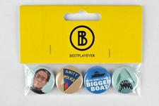 Jaws badges, buttons, Roy Scheider, Steven Spielberg, great white shark, amity