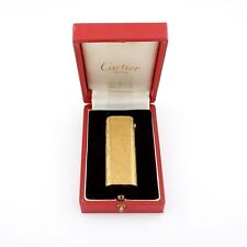 Vintage Cartier Paris Oval Sapphire Lighter. Brushed Gold, With Box.