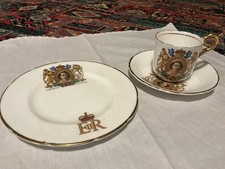 Queen Elizabeth II 1953 Coronation Tea Cup, Saucer, and Side Plate Set