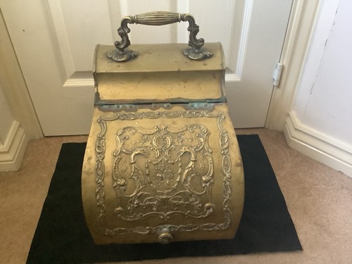 Vintage brass coal box with - coal,