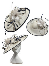 Cappelli CONDICI 7415P CREAM AND NAVY ROSA PRINT ASCOT HATINATOR WEDDING  HAT