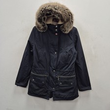 Barbour Deck Union Jack Waterproof Fur Hooded Rain Parka Jacket Coat Size UK 10