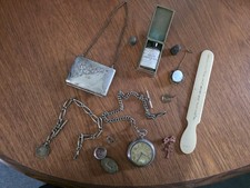 Vintage Drawer Contents Curios Pocket Watch, Purse, Eye Glass, Letter Opener Etc