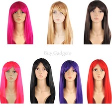 WOMENS 18” FULL LONG FANCY DRESS WIGS STRAIGHT COSPLAY COSTUME LADIES WIG PARTY