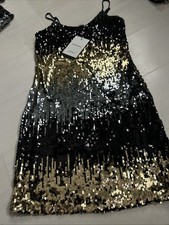 Vero Moda Boutique Ria Sequin Ombre Strappy Dress Silver Gold New Tag L party  