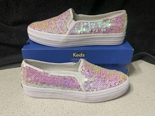 Keds Triple Decker Reverse Sequin Iridescent White Multi Slip In Sneakers