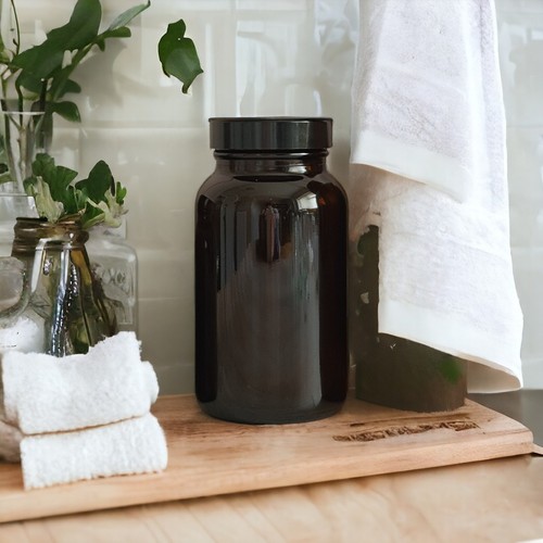 Brown glass wide mouth jars - wide,