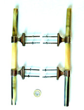 RARE 1x PAIR LONG DOOR PULL HANDLES MARBLED LUCITE& CHROMED BRASS 1950s plastic