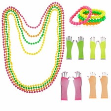 Neon Beads Necklace Bracelet 80s Costume Accessory Bright Rave Fancy Dress