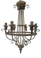 Large Distressed Iron 6 Arm Chandelier Rustic Vintage French Style Ceiling Light