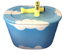 Butter Dish Vintage Blue Utterly Butterly Ceramic Yellow Aeroplane Free Postage