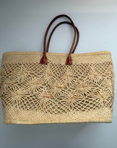 Woven raffia straw tote - , bag