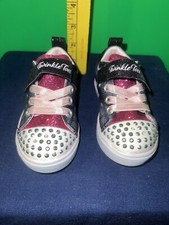 Skechers Twinkle Toes Light Up Girls Shoes Size 5 Pink Black Seashell Sequins
