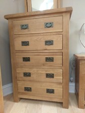 CHUNKY OAK EXTRA LARGE 5 DRAWER CHEST - TALL BEDROOM DRAWERS - SOLID WOOD - 80CM