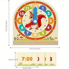 Wooden Clock+40 cards Kids Toys Time Learning Teaching Aids Children Life Skills