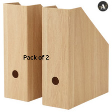 2x New IKEA HÄSTVISKARE Magazine File – Oak Effect Cardboard Desk Storage Holder