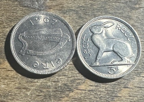 1967 irish threepence coin - 1967, bu