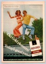 1976 Old Gold King Size Cigarettes Print Ad 2 People Jumping On Trampoline