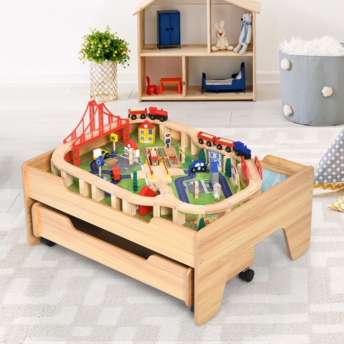 Kids wooden train track table - wooden,