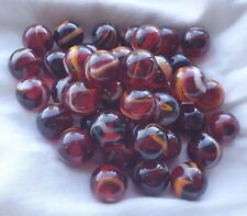 FIRE *DISCONTINUED 25 Glass Marbles, Transparent Red, White & Orange Swirl, 16mm