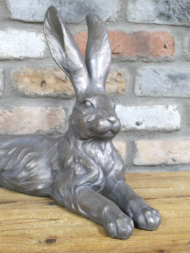 Large silver laying hare - silver,